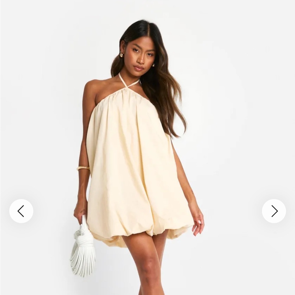 BOOHOO halter neck puff ball mini dress